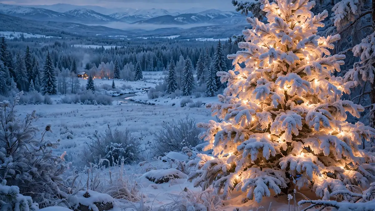 Flocked Christmas Tree Decorating Ideas: 21 Stunning, Proven Looks That Keep the Snow Showing 3 Warm white lights pushed deep into the branches of a flocked tree, glowing through the snow