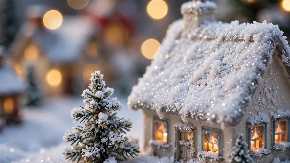 25 Christmas Village Display Ideas: Beautiful, Proven Ways to Style Every Spot 6 Christmas village main street spread across a wooden sideboard in a dining room, with lit shops, houses and bottle-brush trees
