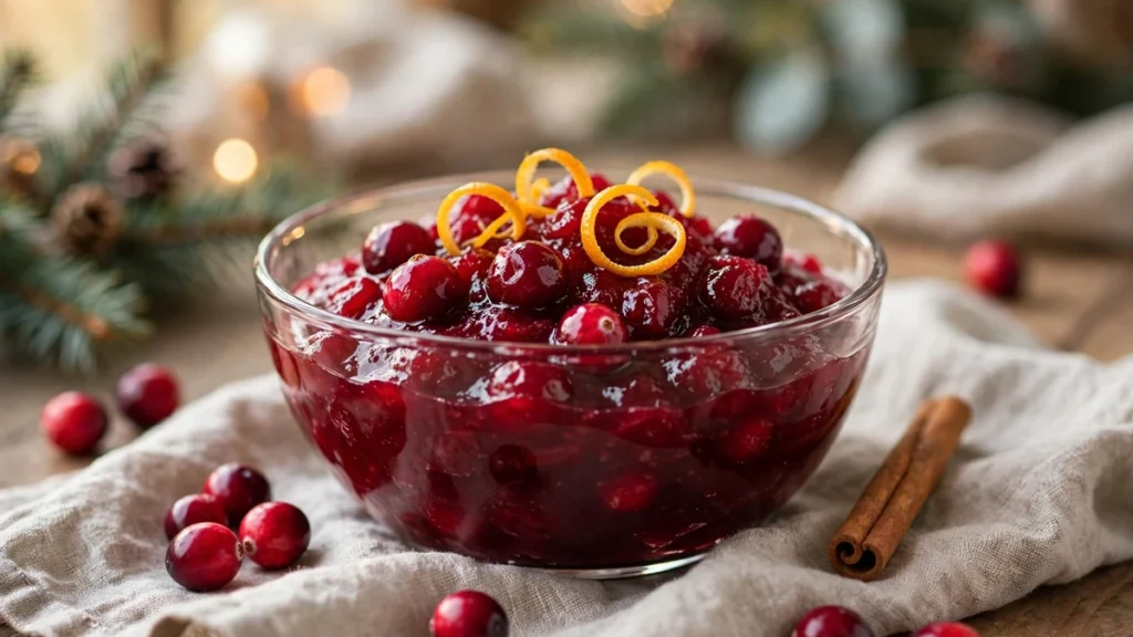 Classic homemade cranberry sauce served in a small bowl