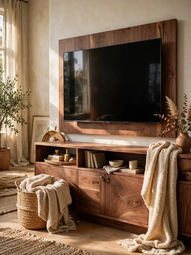 10 TV Unit for Living Room Ideas: Guide to a Stylish Space 4 Warm wood TV unit for living room in walnut with cozy styling