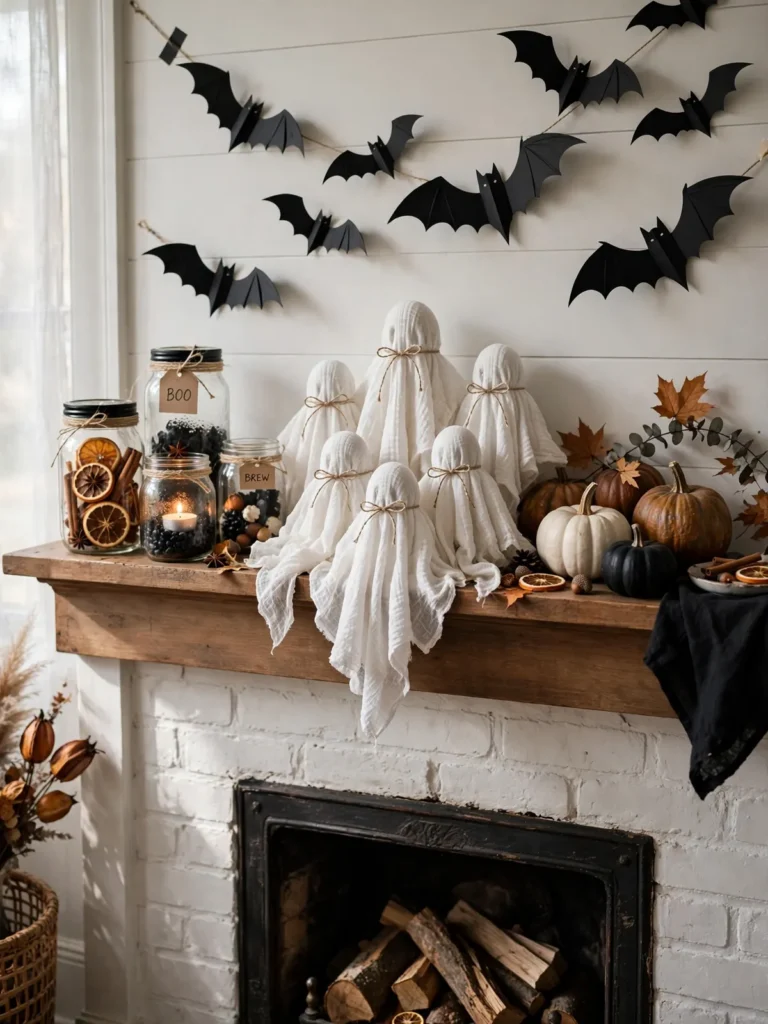 đ Homemade Halloween Decorations: 4 Spooky Ideas 7 Elegant homemade Halloween decorations in black, white and orange on a mantel