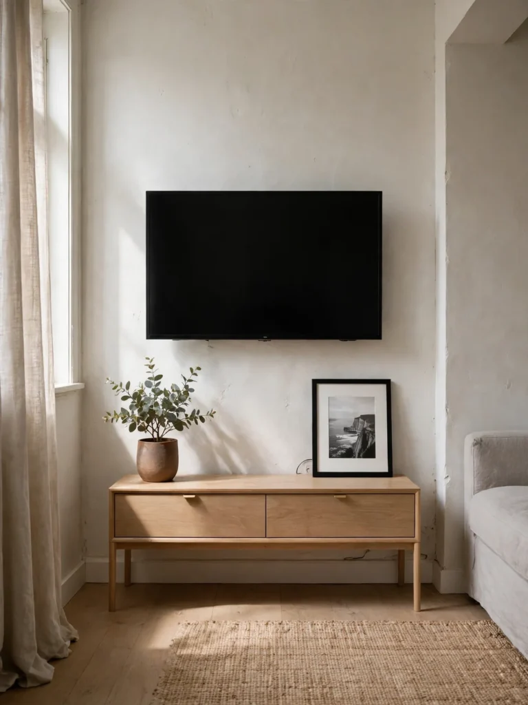 10 TV Unit for Living Room Ideas: Guide to a Stylish Space 7 Slim minimalist TV console in a small living room