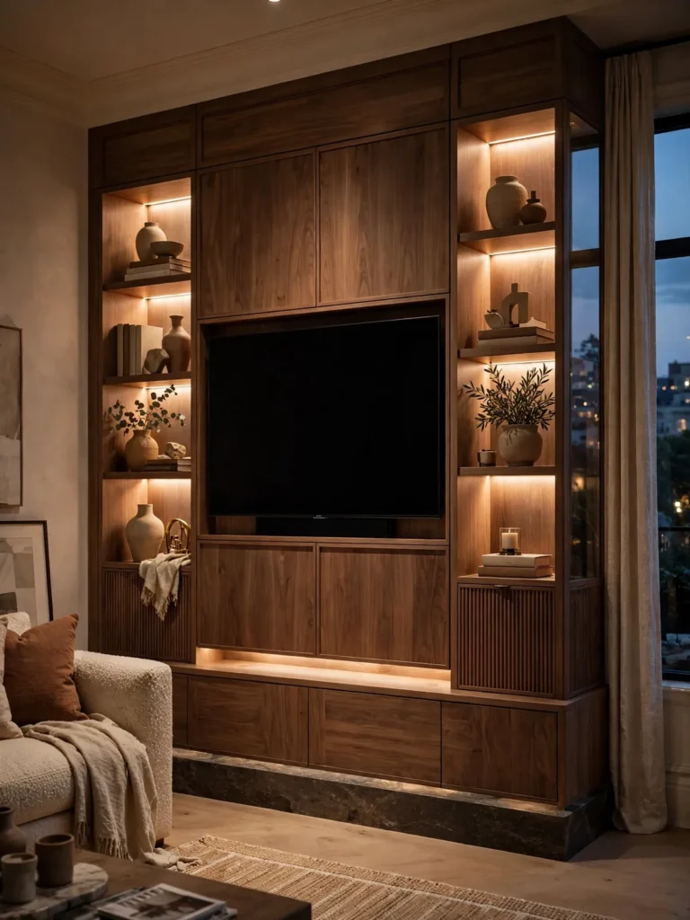 10 TV Unit for Living Room Ideas: Guide to a Stylish Space 11 Luxe TV wall unit with LED lighting in a living room