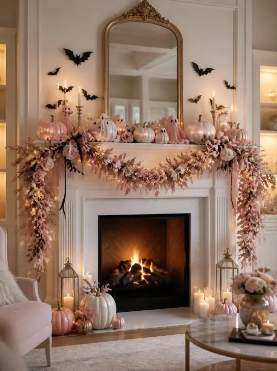 Pink Halloween Mantel Decor image 188