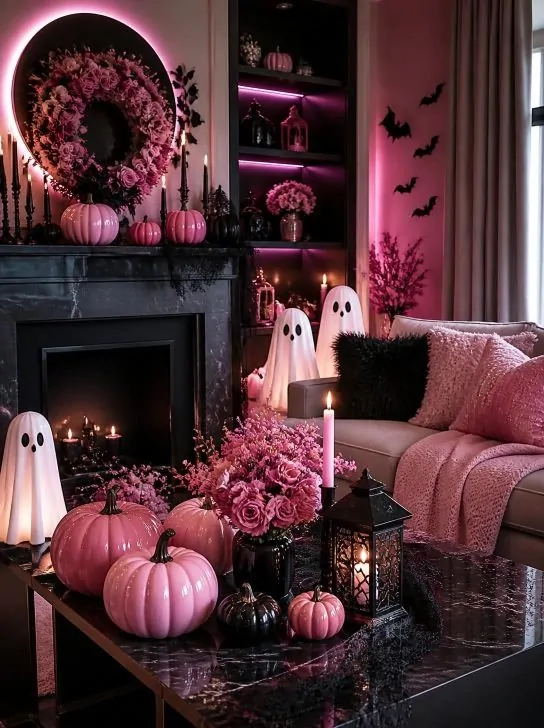 pink and black Halloween decor image 194