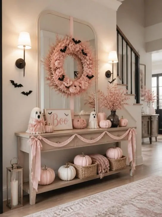 Pink Halloween Entryway Decor image 195