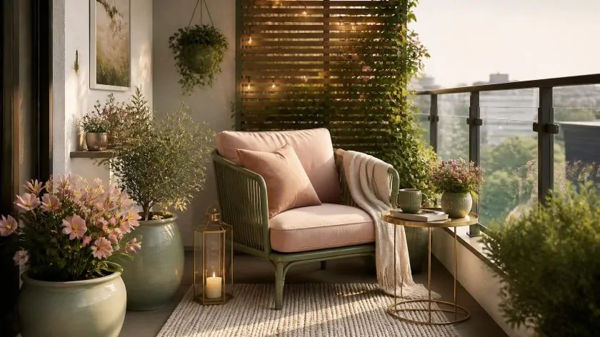 Small Apartment Balcony Ideas Luxe Pink Sage Gold Dec small apartment balcony ideas