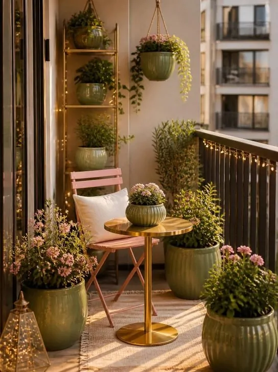 Pink Flower Sage Gold Balcony Decor Ideas image 228