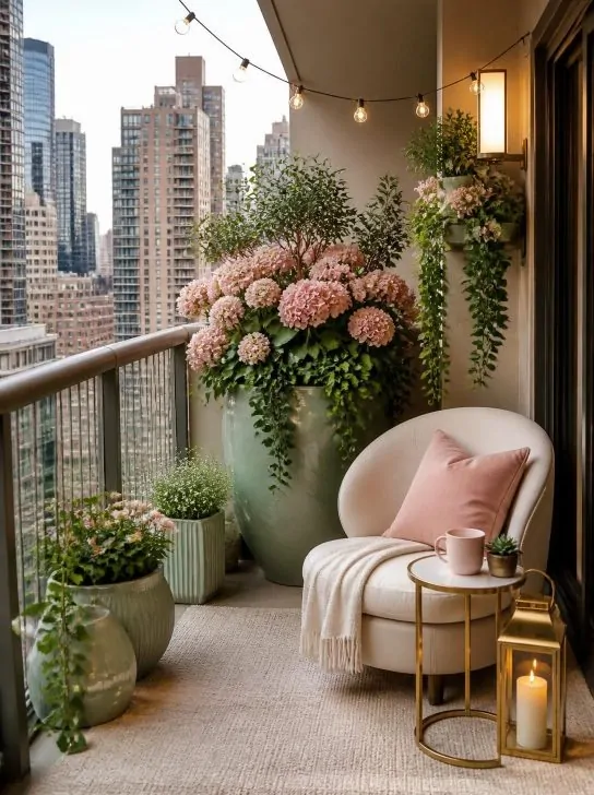 Luxe Balcony Aesthetic With Pink Flowers & Greenery image 232