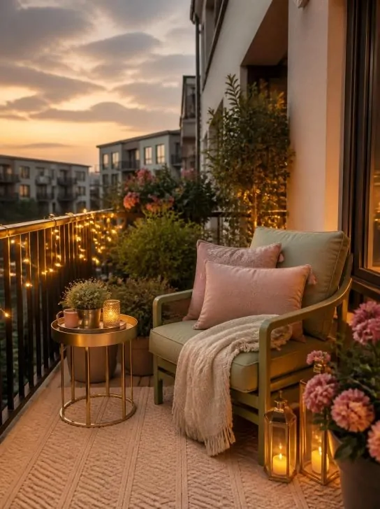 Pink Sage Gold Cozy Balcony Aesthetic image 233