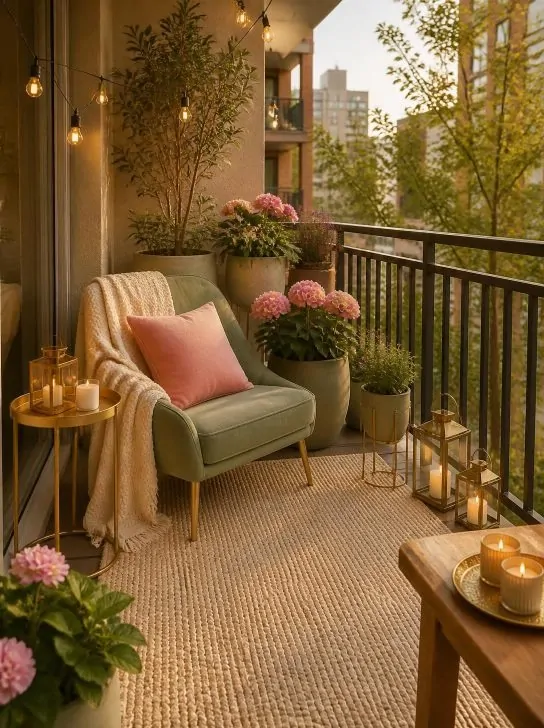 Stunning Balcony Design With Luxe Gold Decor Details image 236