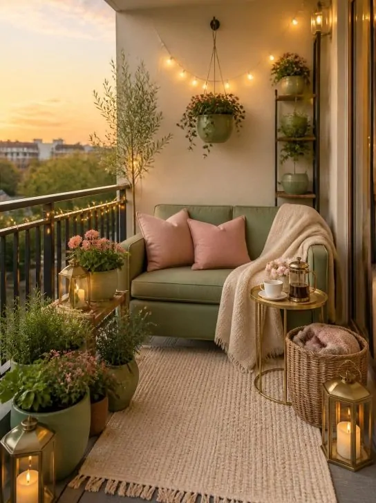 Ultimate Small Apartment Balcony Ideas: Pink, Sage & Gold Decor image 238