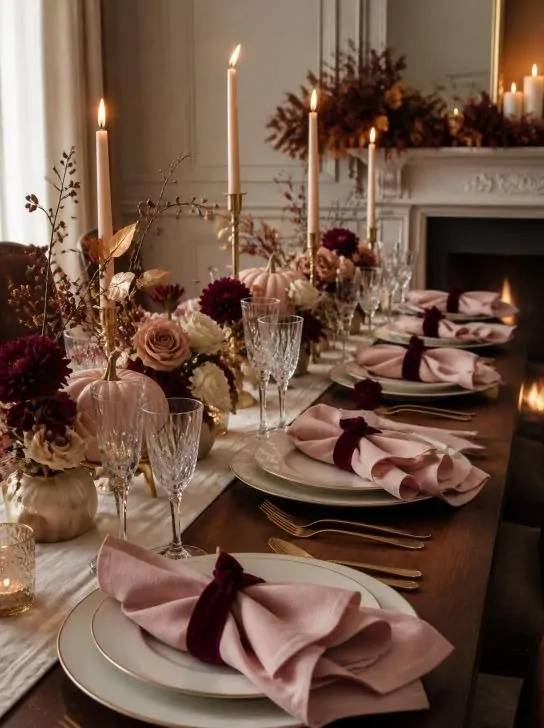 Luxury Thanksgiving Table Decor in Pink and Burgundy image 169