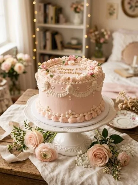 Blush Pink Vintage Birthday Cake image 203