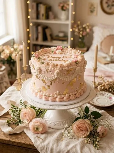 Stunning Pink and Gold Birthday Cake image 205