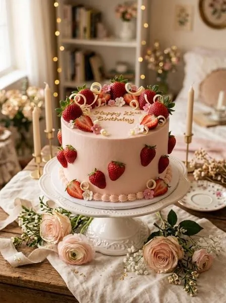 Beautiful Pink Strawberry Birthday Cake image 206