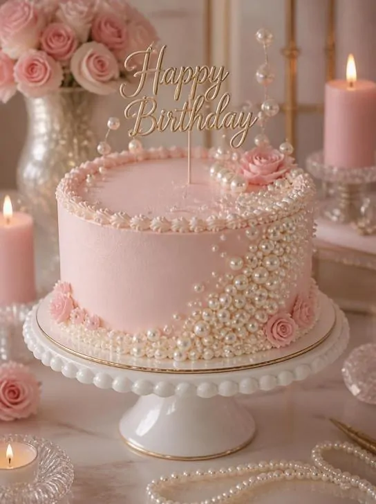 Elegant Pink Pearl Birthday Cake image 210