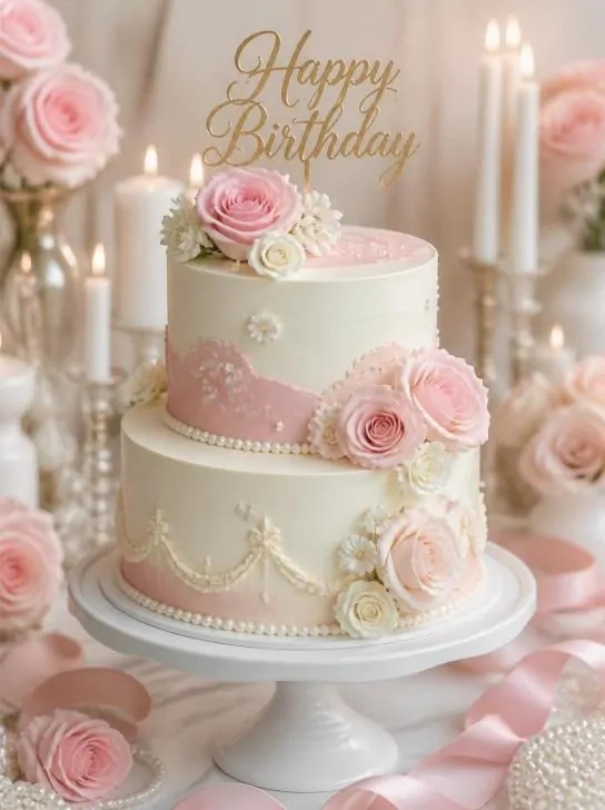 Stunning Pink and White Birthday Cake image 216