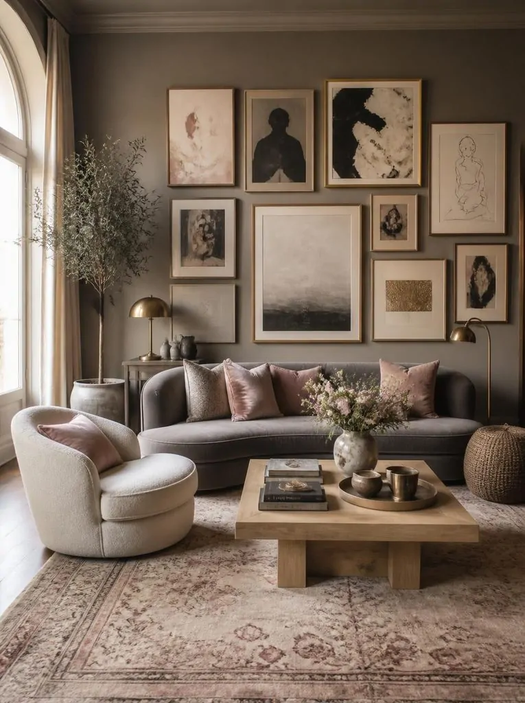 Grey Walls With Pink Gallery Wall image 299