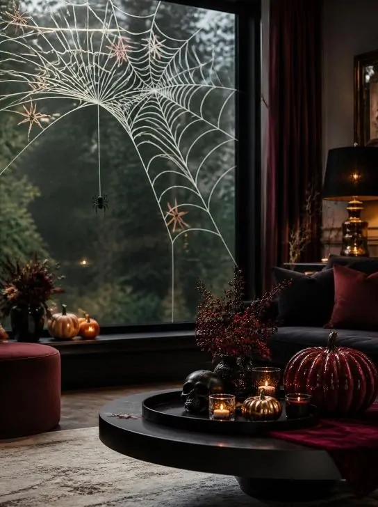  spooky spiderweb Halloween window painting with black spider