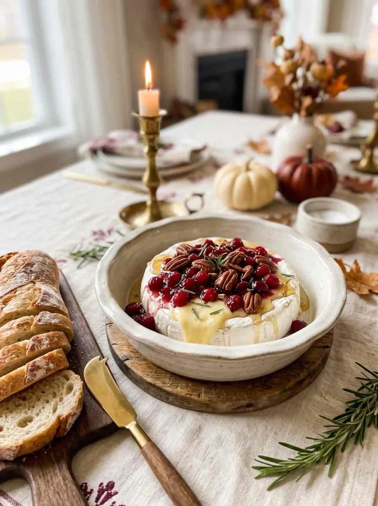 Baked Brie with cranberries and pecans Thanksgiving appetizer