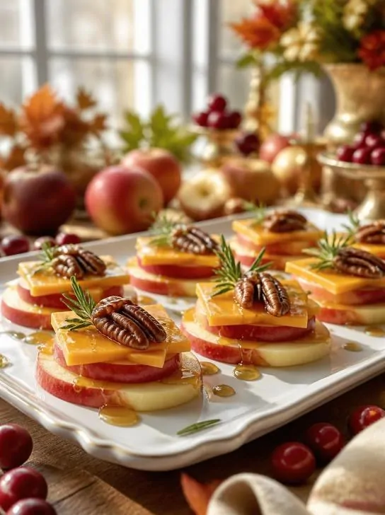 Apple cheddar and pecan bites Thanksgiving appetizer