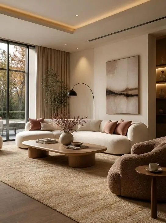 Warm Ivory Minimalist Living Room image 492