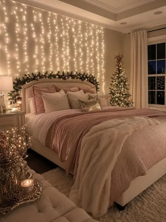 christmas curtain lights dreamy bedroom. 2