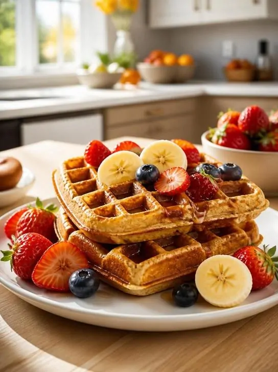 Healthy whole-grain waffles for kids breakfast