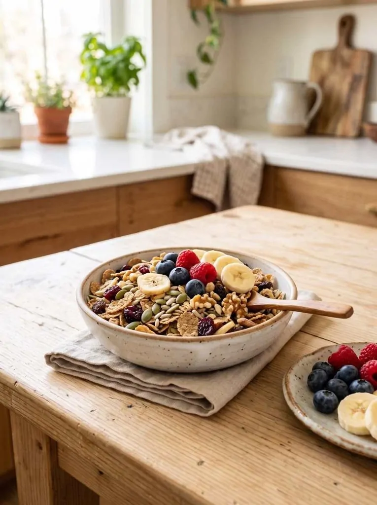 Healthy breakfast trail mix bowl for kids