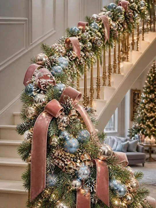 Elegant Christmas Garland Staircase image 218