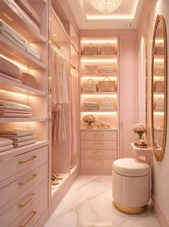 Dreamy Blush Pink Walk-In Closet Design image 242