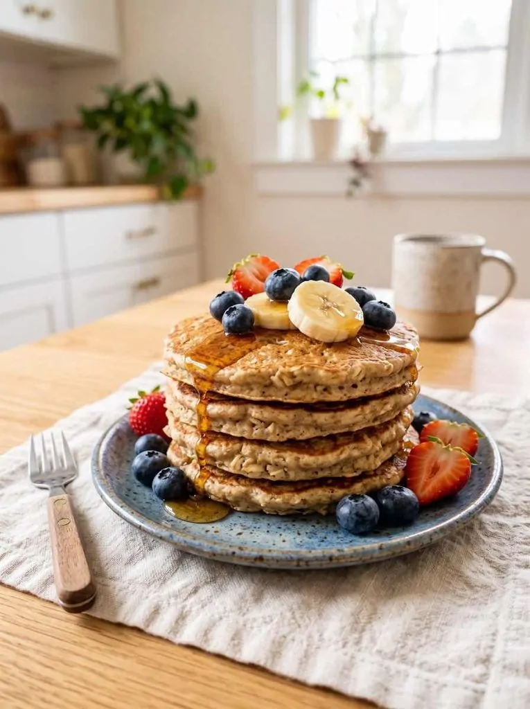 Healthy banana oat pancakes as a kid-friendly breakfast