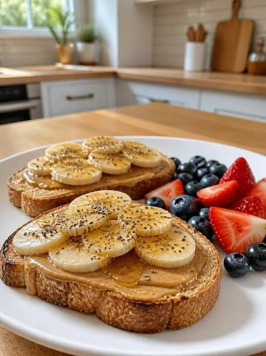 Healthy peanut butter banana toast for kids